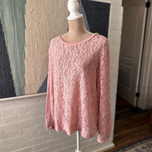 Cato Pink Lacey Floral Pullover Sweater - Picture 5 of 8